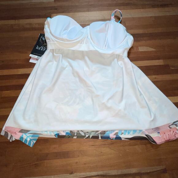 Coco Reef Women's Palm-Print Mesh-Overlay Tankini - Blue 32DD - Picture 8 of 11